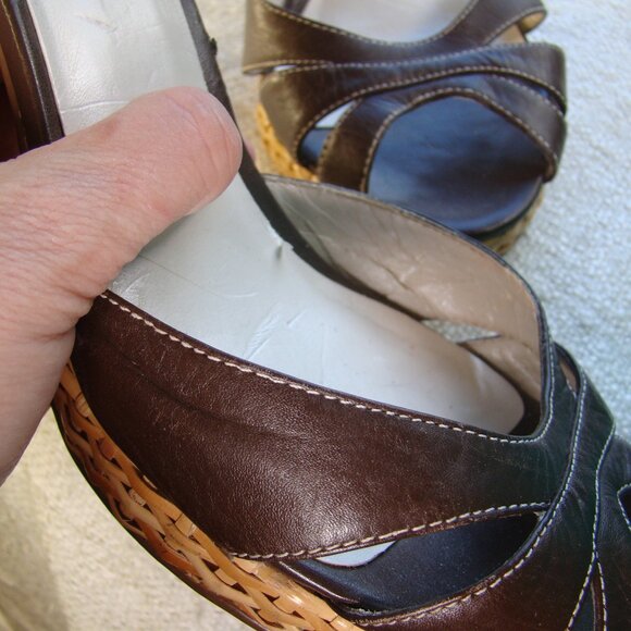 Ann Taylor Brown Rattan Open Toe platform sandals, Size 10 - Picture 4 of 9